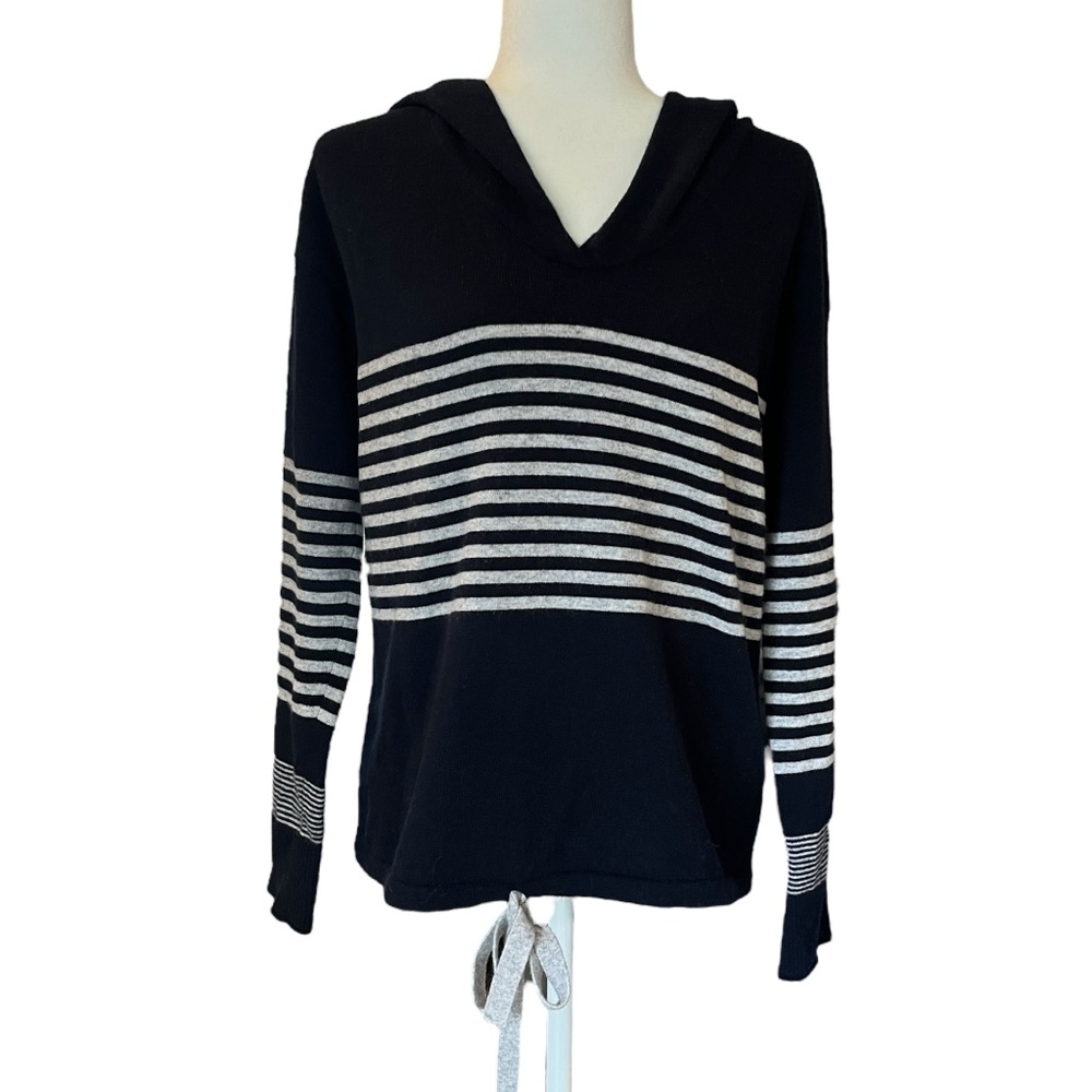 Vineyard Vines Striped Hoodie Sweater Wool Cashmere Navy Gray Stripe Womens XS